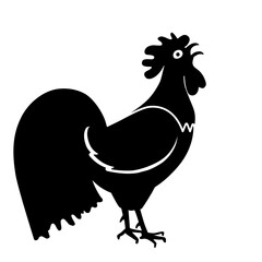 Crowing rooster silhouette isolated on a white background. Black icon, vector illustration. Poultry.