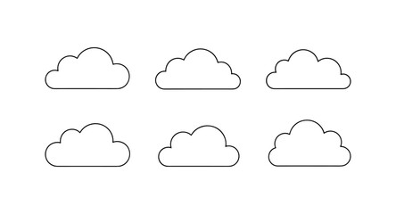 Minimalist cloud icons set in black and white outline style