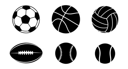 Silhouette collection of popular sports balls for dynamic designs