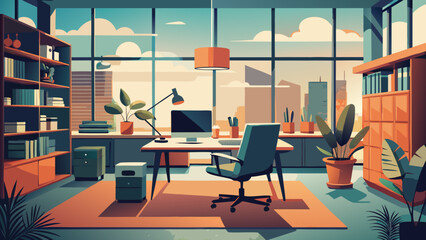 Modern office interior bathed in light, inspiring productivity and success with a calming, professional atmosphere for business growth and innovation