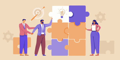 Business teamwork and collaboration to achieve goals with puzzle pieces