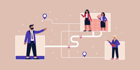 Business team navigating a complex path to success together