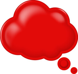 Red 3D thought bubble isolated on white. Glossy speech balloon cloud for text or message. Communication and idea concept