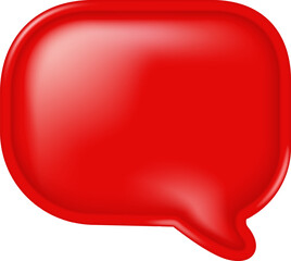 Glossy red speech bubble isolated on white. Blank 3D chat icon for message and communication.
