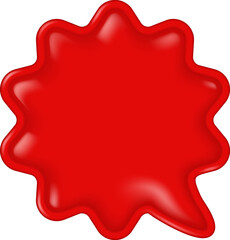 Red glossy speech bubble isolated on white. Shiny 3D plastic splash shape. Blank label or sticker with copy space