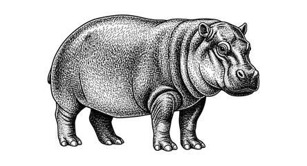 Fototapeta premium Detailed hand drawn hippopotamus in vintage engraving style