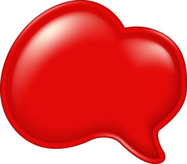 Glossy red speech bubble isolated on white. Blank 3D chat icon for message and communication.