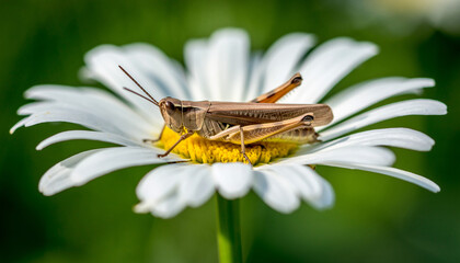 Grasshopper Resting on a Daisy A CloseUp of Natures Beauty.
