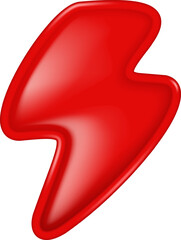 Red lightning bolt puffy sticker. Glossy 3D electricity symbol. Power and energy concept