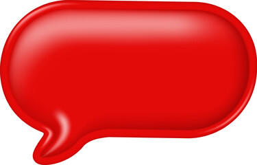 Glossy red speech bubble isolated on white. Blank 3D chat icon for message and communication.