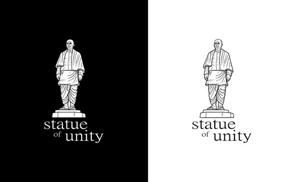 Minimalist Statue of Unity illustration vector in black and white line art style suitable for landmarks tourism culture heritage design and inspirational artwork for creative projects