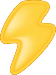 Yellow lightning bolt icon isolated on white. 3D cartoon electric thunder flash symbol. Energy and power concept