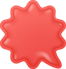 Glossy red speech bubble with 3D effect. Cartoon comic burst shape for text or quote. Blank sticker label with copy space
