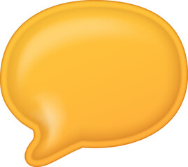 Yellow 3D speech bubble icon for chat and messaging. Blank communication symbol for dialogue and social media comments.