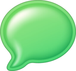 A glossy 3D green speech bubble icon for communication. Chat and messaging symbol for social media dialogue.