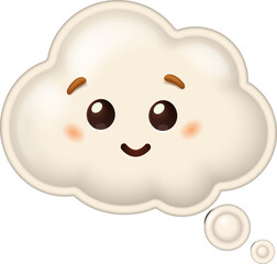 Cute cartoon cloud character with a happy smiling face. 3D illustration of a fluffy thought bubble. Thinking and dreaming concept