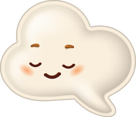 Cute cloud speech bubble with sleeping face. 3D illustration of happy thought balloon isolated on white. Dreaming and thinking concept