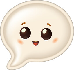 Cute speech bubble character with happy face. 3D illustration of smiling chat icon. Social media message symbol with kawaii eyes