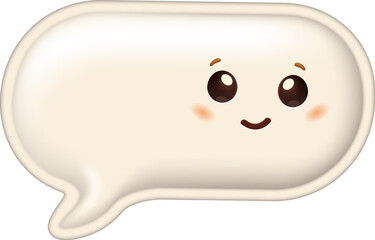 Cute speech bubble character with happy face. 3D chat icon for social media. Blank message box with copy space