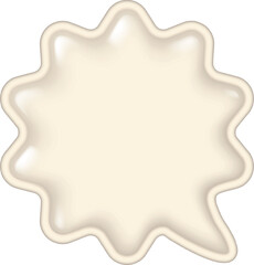 Glossy beige splash shape isolated on white. Blank cream liquid blob frame or speech bubble. Copy space for text