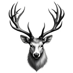 Majestic Deer Portrait: A striking black and white portrait of a deer showcasing its impressive antlers and serene expression, a testament to the animal's natural grandeur.
