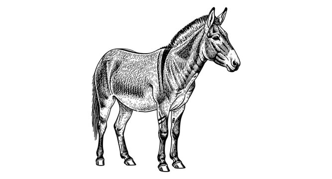 Engraved mule artwork showcasing detailed monochrome animal illustration