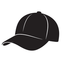 Fototapeta premium Black silhouette of a baseball cap with white lines isolated on white background, a sporty and casual headwear accessory