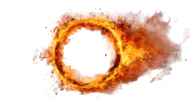 Red Fire Ring Forming a Perfect Circle Intense Glow on Transparent Background
