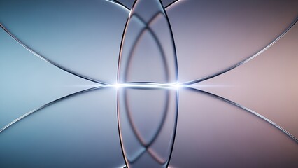 Futuristic gateway of light with polished metallic curves and symmetrical reflections