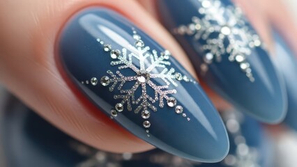 Snowflake Nail Art on Blue Polish