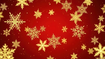 Shimmering Golden Snowflakes on a Red Background