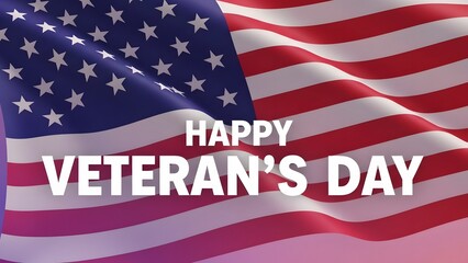 Happy Veteran's Day message with waving American flag background