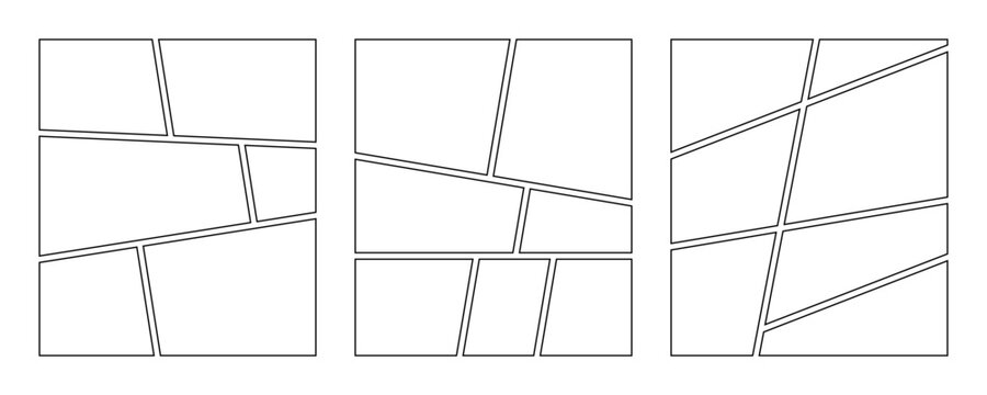 Set of collage grid manga comic storyboard layout panel blank template. Empty page frame for comic book, photo collage, poster,
