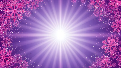 Radiant burst of light on a purple background with pink snowflakes, creating a festive and magical atmosphere.