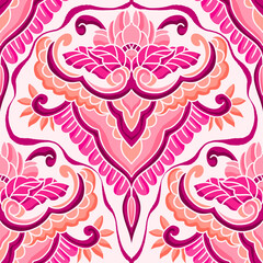 Cotton fabric Seamless pattern featuring pink boho floral damask lotus ornamental baroque swirls with exotic feminine flourish for fabric wallpaper packaging crafts and surface design