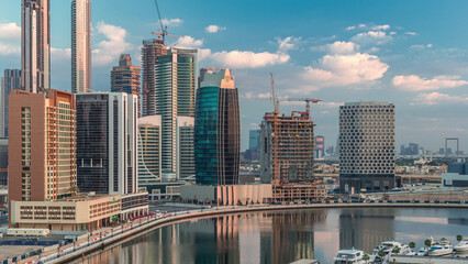 The rhythm of the city of Dubai from night to morning aerial timelapse
