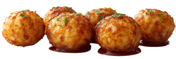 Fried round food items against transparent background