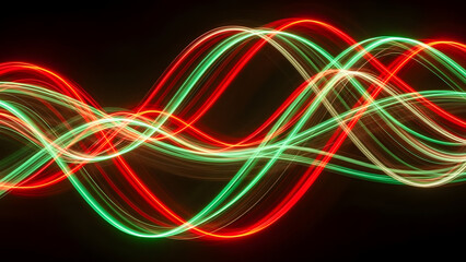 Abstract wavy lines with red and green glowing effect