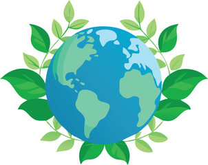 Green planet earth globe with leaf vector symbol concept of ecology and conservation