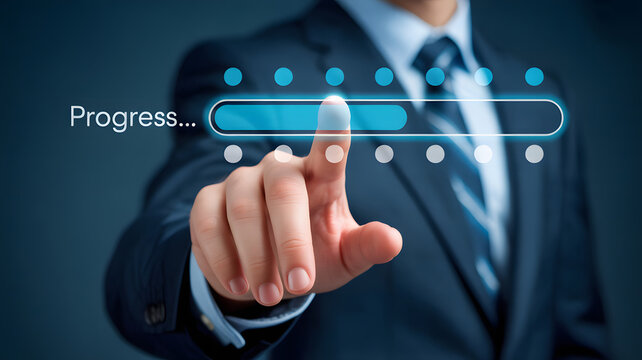 Businessman pressing progress bar on virtual screen concept of digital transformation - Powered by Adobe