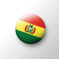 Obraz premium Glossy 3D Bolivia flag button with coat of arms