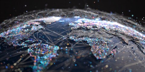 Global network connection with illuminated cities on planet earth.