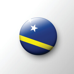 Glossy 3D Curacao flag button with blue field and yellow stripe