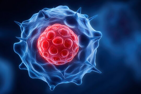 Microscopic Blue Cell with Red Core