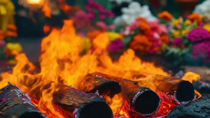 Video Flames crackling from logs, warm and cozy atmosphere