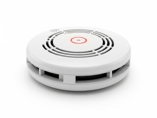 White smoke detector with red indicator light isolated isolated on white background