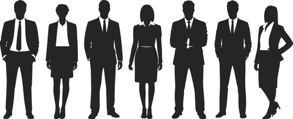 Business people silhouette vector illustration, professional office team standing, corporate group icons for presentation, branding, infographic, HR, teamwork visuals