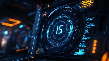 Futuristic countdown sequence in a high-tech spacecraft cockpit with dynamic digital elements - Powered by Adobe