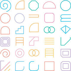 Collection of abstract geometric shapes in pastel colors on white background vector