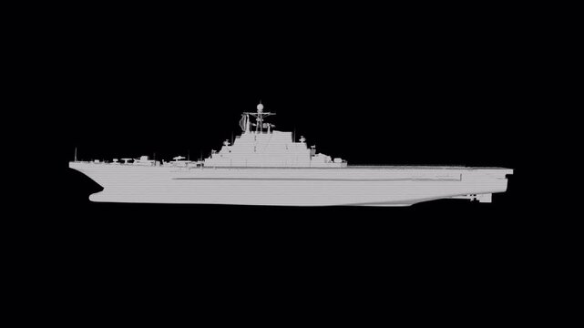 Silhouette of Aircraft Carrier on Black Background Animation.